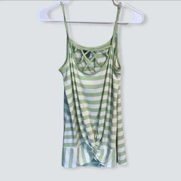 MAURICES Green & White Stripe Criss Cross Front Bottom Knot Blouse Size Small - Picture 1 of 5